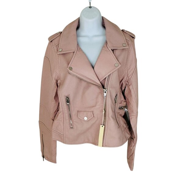 Blank NYC Women's Size L Faux Leather Zip Up Moto Blush Jacket NEW - Picture 1 of 8